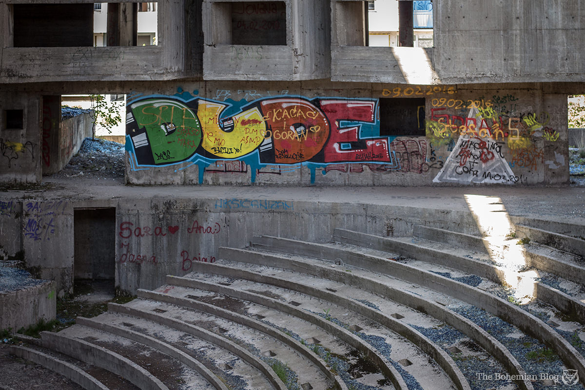 Graffiti on the theatre walls. Nikšić, Montenegro.