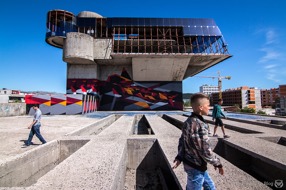 Local children dominate the building's rooftop spaces. Nikšić, Montenegro.