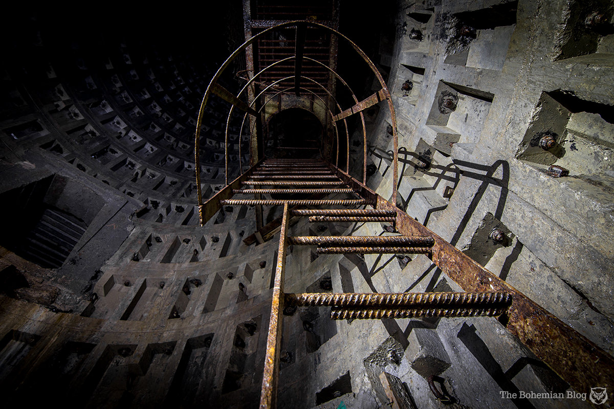 Climbing the ladder up a 30-metre subterranean shaft.